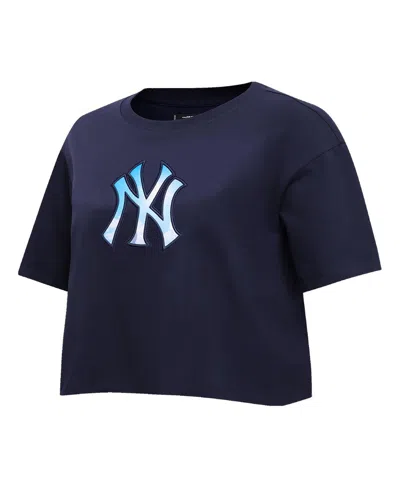 Shop Pro Standard Women's  Navy New York Yankees Painted Sky Boxy Cropped T-shirt