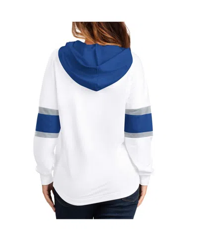 G-iii 4her By Carl Banks White/blue Tampa Bay Lightning Goal Zone Long Sleeve Lace-up Hoodie T-shirt In White,blue