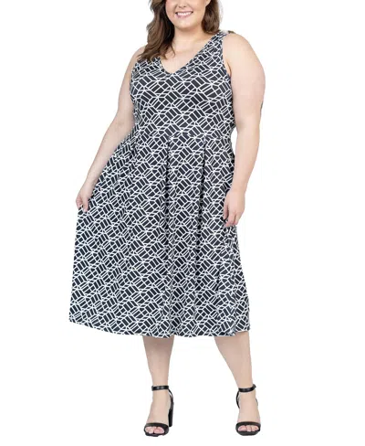 Shop 24seven Comfort Apparel Plus Size Midi Length Sleeveless Pocket Dress In Black Multi