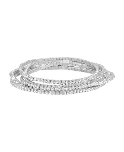 Adornia Silver-plated Multi Stretch Crystal Bracelet Set In Silver