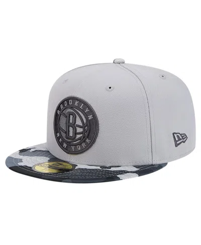 Shop New Era Men's  Gray Brooklyn Nets Active Color Camo Visor 59fifty Fitted Hat