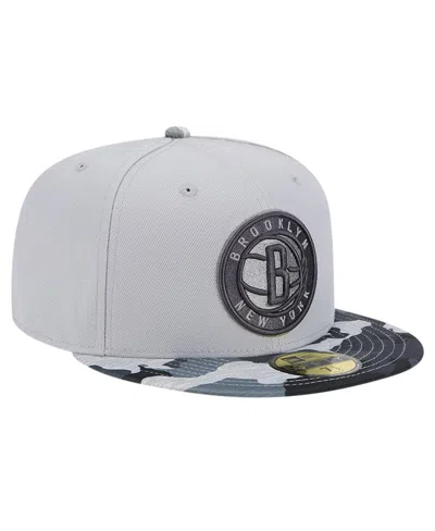 Shop New Era Men's  Gray Brooklyn Nets Active Color Camo Visor 59fifty Fitted Hat