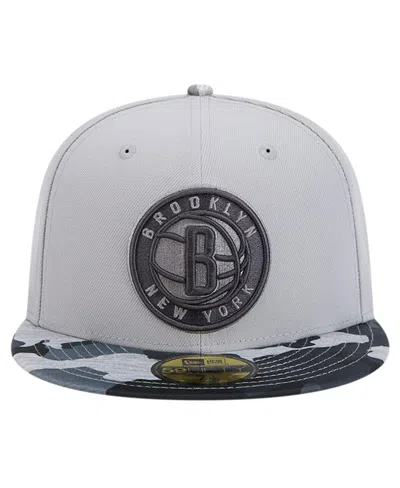 Shop New Era Men's  Gray Brooklyn Nets Active Color Camo Visor 59fifty Fitted Hat