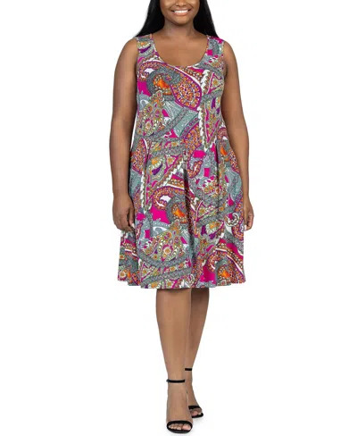 Shop 24seven Comfort Apparel Plus Size Sleeveless Knee Length Pocket Dress In Pink Multi
