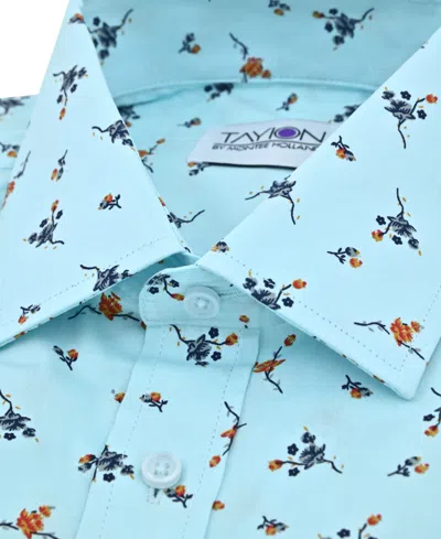 Shop Tayion Collection Men's Floral-print Dress Shirt In Lt Blue Grnd W,orange  Blue Floral Prin