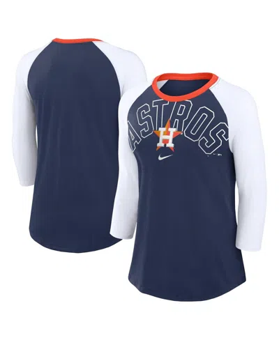Shop Nike Women's  Navy, White Houston Astros Knockout Arch 3/4-sleeve Raglan Tri-blend T-shirt In Navy,white