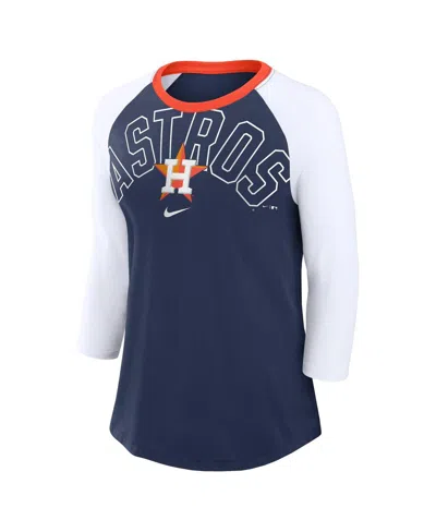 Shop Nike Women's  Navy, White Houston Astros Knockout Arch 3/4-sleeve Raglan Tri-blend T-shirt In Navy,white