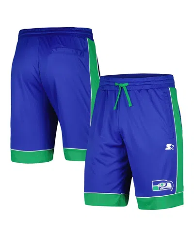 Starter Men's  Royal, Green Distressed Seattle Seahawks Vintage-like Fan Favorite Shorts In Royal,green