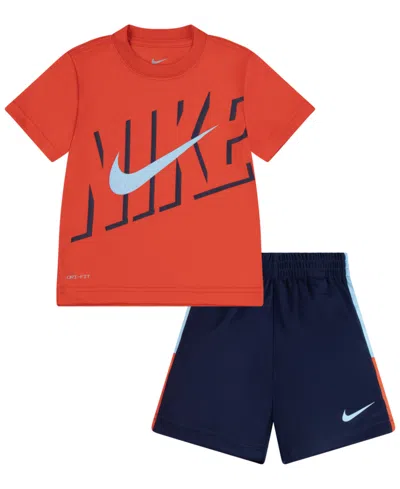Shop Nike Toddler Boys Icon Mesh Short Set In Midnight Navy
