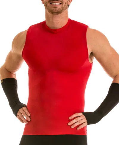 Shop Instaslim Men's Activewear Hi-neck Sleeveless Crewneck T-shirt In Red
