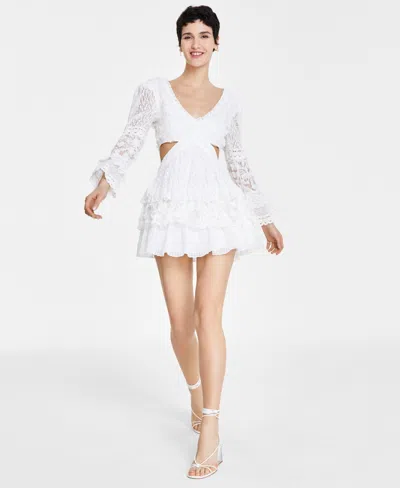 Shop Avec Les Filles Women's Tiered Cutout Lace Minidress In White