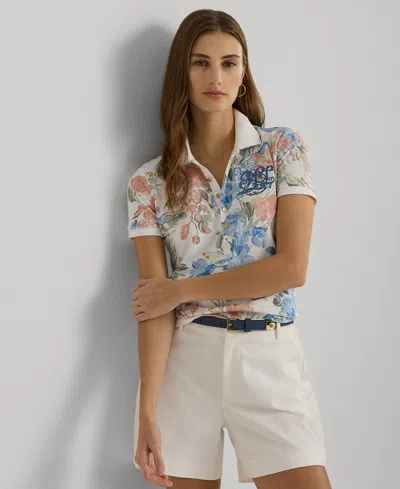 Shop Lauren Ralph Lauren Petite Floral Polo Shirt In White Multi