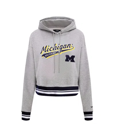 Pro Standard Heather Gray Michigan Wolverines Script Tail Fleece Cropped Pullover Hoodie In Heather Gray