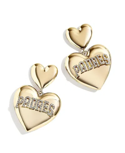 Shop Wear By Erin Andrews Women's  X Baublebar San Diego Padres Heart Statement Drop Earrings In Gold-tone
