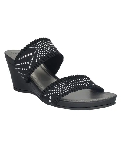 Shop Impo Women's Verbena Embellished Stretch Wedge Sandals In Black