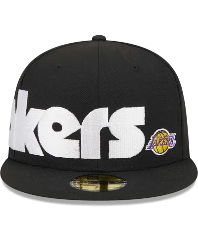 Shop New Era Men's  Black Los Angeles Lakers Checkerboard Uv 59fifty Fitted Hat