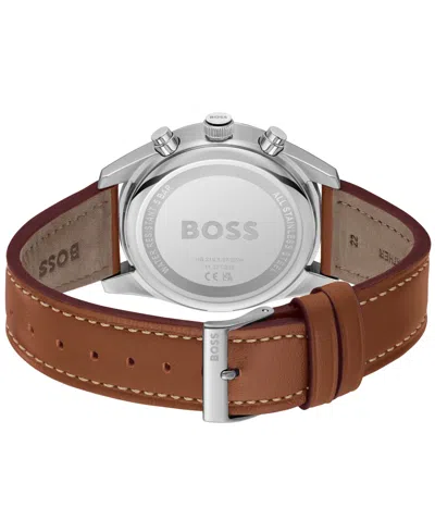 Shop Hugo Boss Men's Skytraveller Quartz Fashion Chrono Brown Leather Watch 44mm