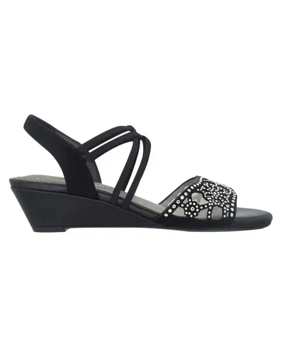 Shop Impo Women's Geum Embellished Stretch Wedge Sandals In Black