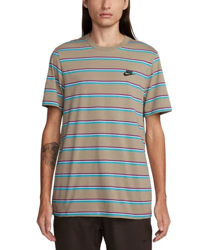 Shop Nike Men's Sportswear Club Stripe T-shirt In Khaki