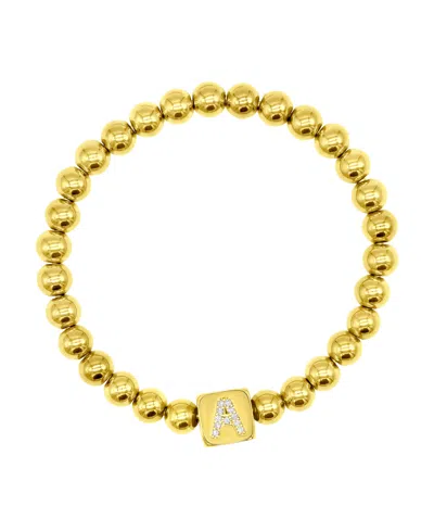 Shop Adornia 14k Gold-plated Initial Cube Stretch Bracelet In Gold- A