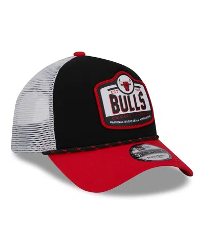 New Era Men's  Black, Red Chicago Bulls A-frame 9forty Trucker Hat In Black,red
