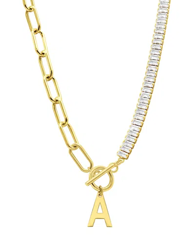 Adornia Initial Pendant Half Crystal Half Paper Clip Chain Necklace In Gold- A