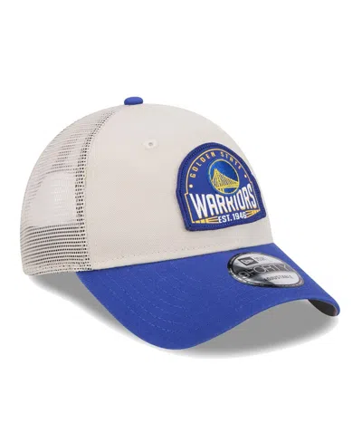 New Era Men's  Khaki, Royal Golden State Warriors Throwback Patch Trucker 9forty Adjustable Hat In Khaki,royal