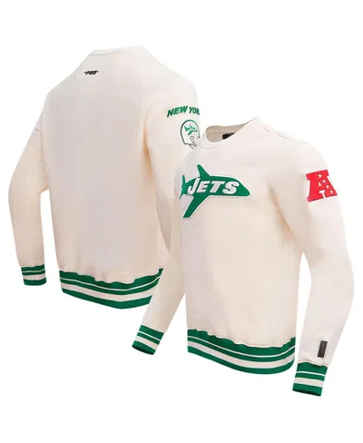 Shop Pro Standard Men's  Cream New York Jets Retro Classics Fleece Pullover Sweatshirt