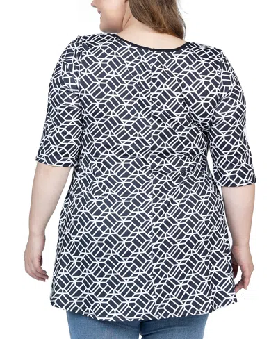 Shop 24seven Comfort Apparel Plus Size Elbow Sleeve Casual Tunic Top In Black Multi