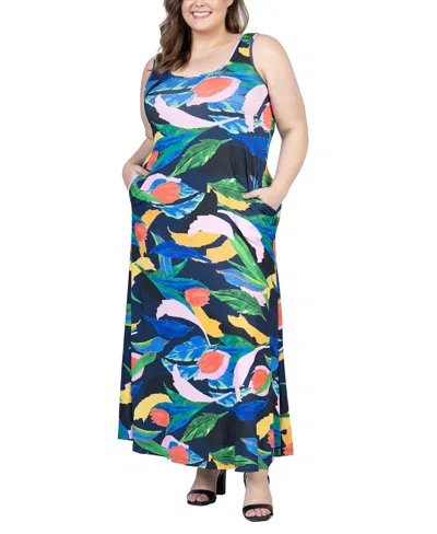 Shop 24seven Comfort Apparel Plus Size Sleeveless Maxi Dress With Pockets In Black Multi