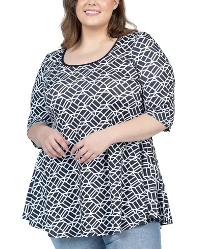 Shop 24seven Comfort Apparel Plus Size Elbow Sleeve Casual Tunic Top In Black Multi
