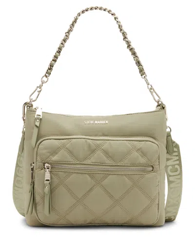 Shop Steve Madden Forrest Nylon Quilted North South Crossbody In Sage