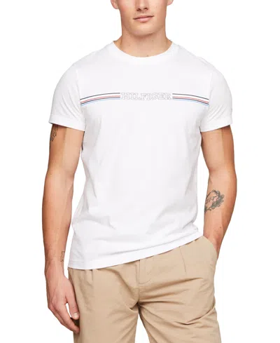 Shop Tommy Hilfiger Men's Slim-fit Stripe Logo T-shirt In White
