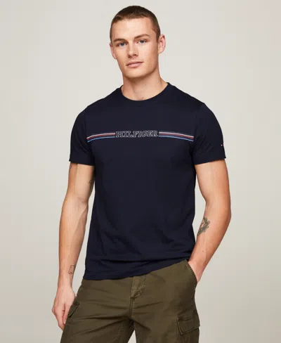Shop Tommy Hilfiger Men's Slim-fit Stripe Logo T-shirt In White