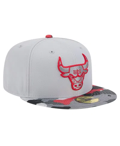Shop New Era Men's  Gray Chicago Bulls Active Color Camo Visor 59fifty Fitted Hat