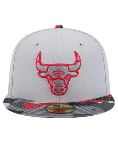 Shop New Era Men's  Gray Chicago Bulls Active Color Camo Visor 59fifty Fitted Hat