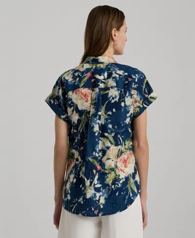 Shop Lauren Ralph Lauren Women's Linen Short-sleeve Shirt In Blue Multi