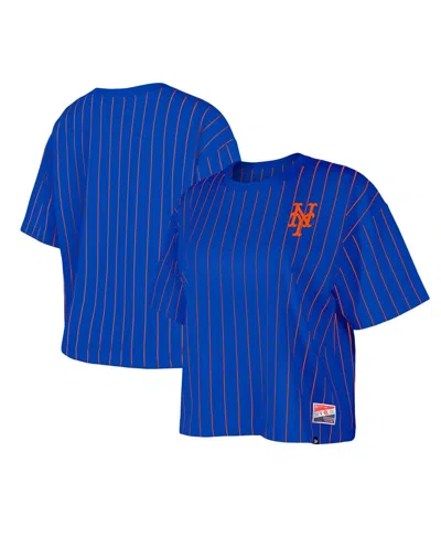 Shop New Era Women's  Royal New York Mets Boxy Pinstripe T-shirt