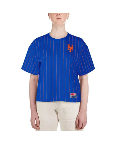 Shop New Era Women's  Royal New York Mets Boxy Pinstripe T-shirt