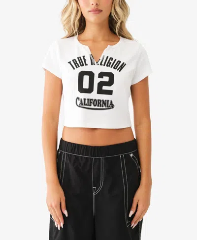 Shop True Religion Women's Logo Notch Crop T-shirt In Optic White