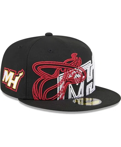 Shop New Era Men's  Black Miami Heat Game Day Hollow Logo Mashup 59fifty Fitted Hat