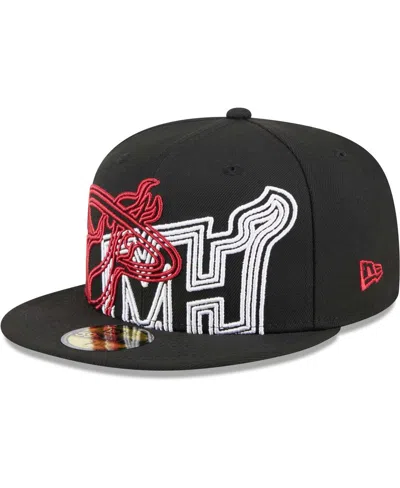 Shop New Era Men's  Black Miami Heat Game Day Hollow Logo Mashup 59fifty Fitted Hat
