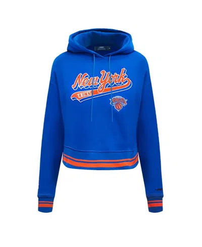 Shop Pro Standard Women's  Blue New York Knicks Script Tail Cropped Pullover Hoodie