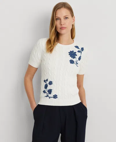 Shop Lauren Ralph Lauren Women's Embroidered Cable-knit Sweater In White