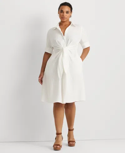 Shop Lauren Ralph Lauren Plus-size Linen Shirtdress In White