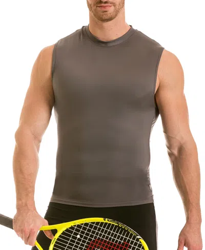 Shop Instaslim Men's Activewear Hi-neck Sleeveless Crewneck T-shirt In Gunmetal