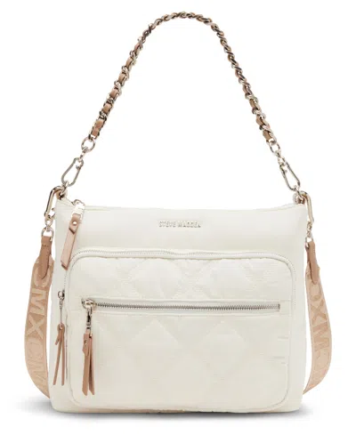 Shop Steve Madden Forrest Nylon Quilted North South Crossbody In White,tan