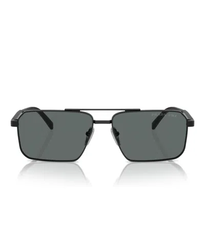 Prada Iconic Plaque Rectangle Men's Sunglasses, Pr A57s In Black