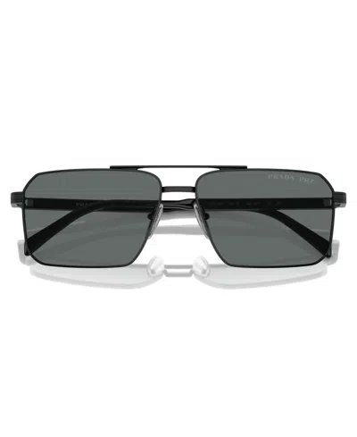 Prada Iconic Plaque Rectangle Men's Sunglasses, Pr A57s In Black
