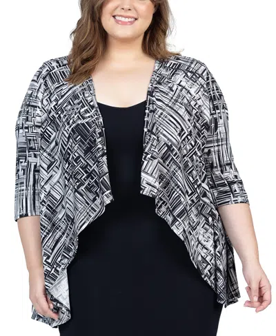 Shop 24seven Comfort Apparel Plus Size 3/4 Length Sleeve Open Cardigan In Gray Multi